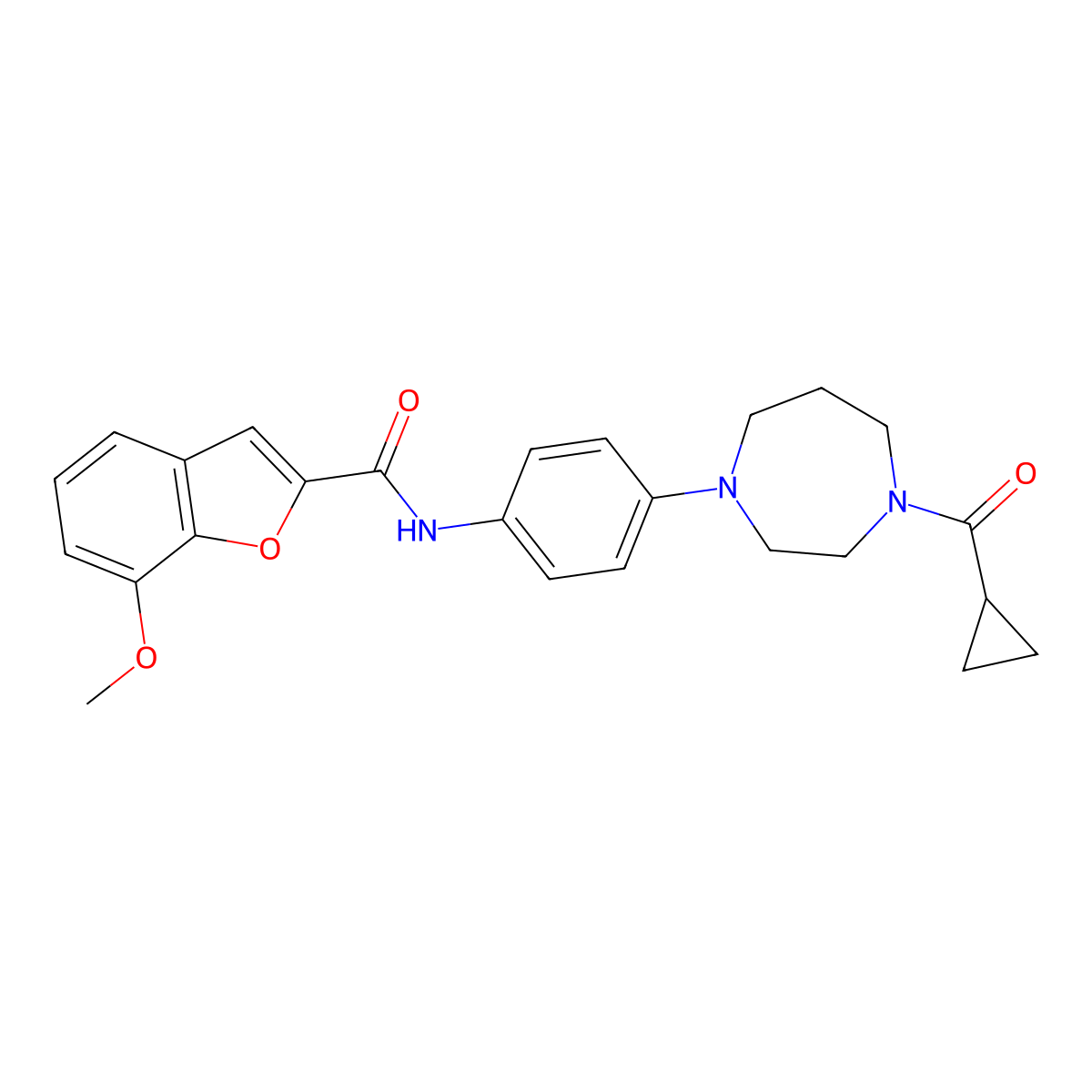 N-(4-(4-(cyclopropanecarbonyl)-1,4-diazepan-1-yl)phenyl)-7-methoxybenzofuran-2-carboxamide molecular structure, CAS 1207033-43-9