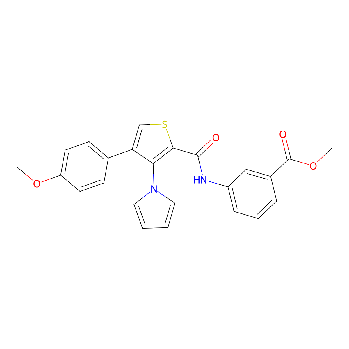 methyl 3-(4-(4-methoxyphenyl)-3-(1H-pyrrol-1-yl)thiophene-2-carboxamido)benzoate molecular structure, CAS 1207033-45-1