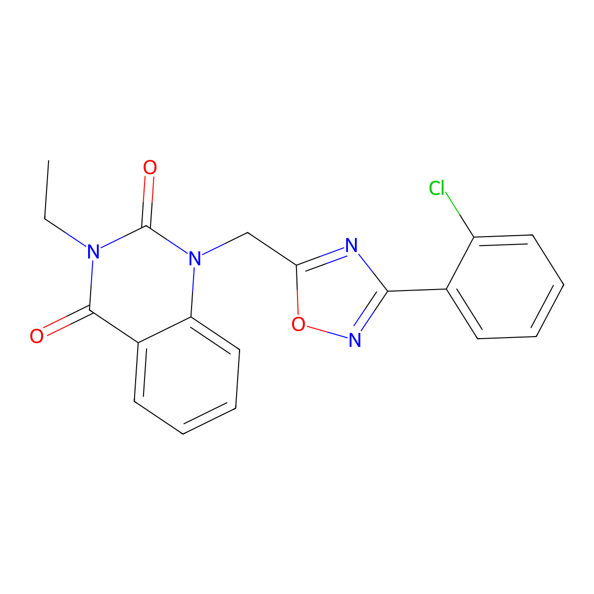 1-((3-(2-chlorophenyl)-1,2,4-oxadiazol-5-yl)methyl)-3-ethylquinazoline-2,4(1H,3H)-dione molecular structure, CAS 1207033-47-3