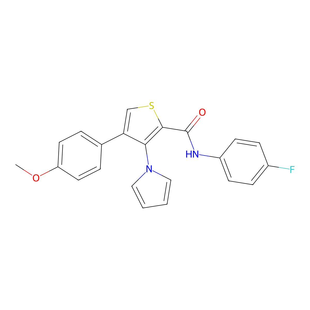 N-(4-fluorophenyl)-4-(4-methoxyphenyl)-3-(1H-pyrrol-1-yl)thiophene-2-carboxamide molecular structure, CAS 1207033-51-9