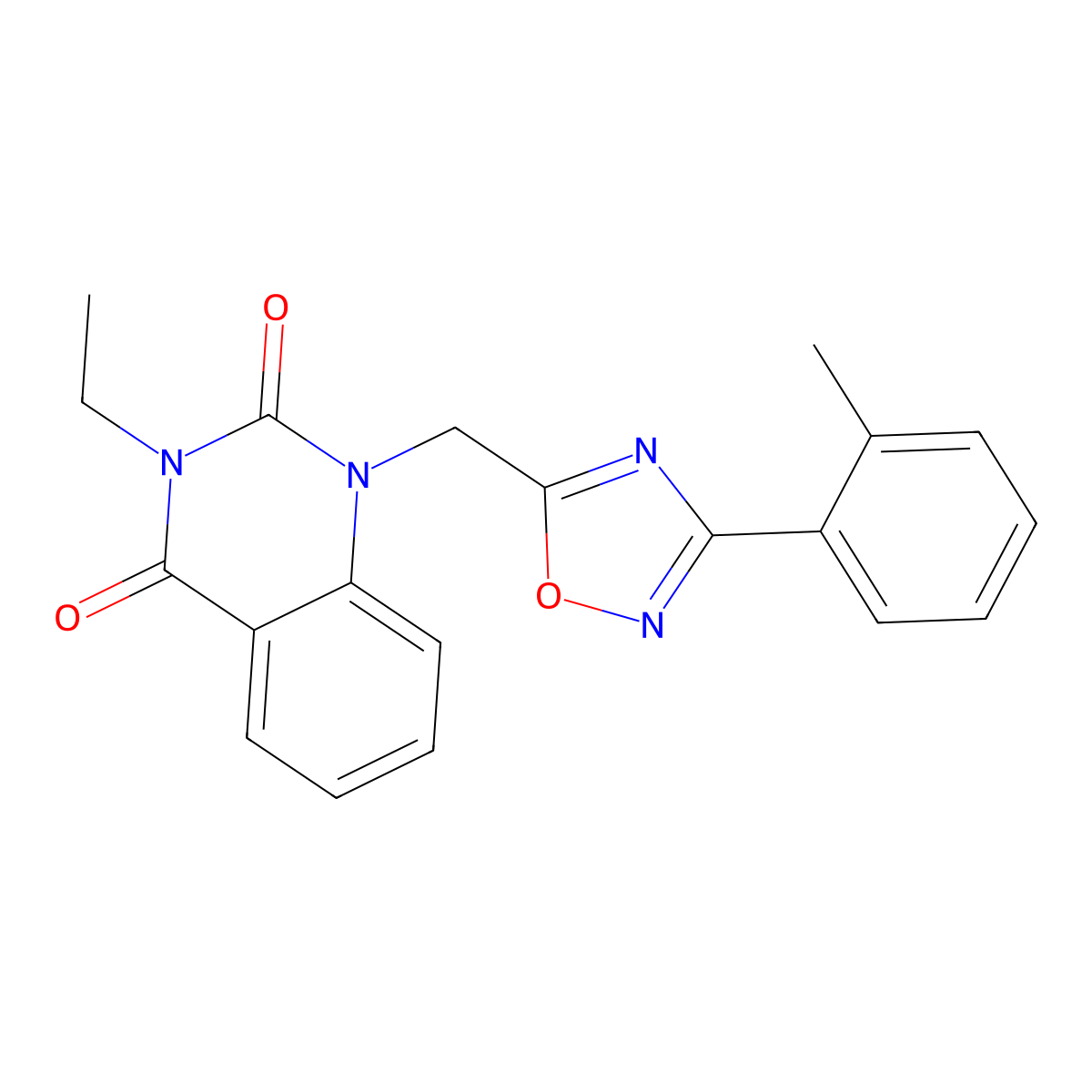 3-ethyl-1-((3-(o-tolyl)-1,2,4-oxadiazol-5-yl)methyl)quinazoline-2,4(1H,3H)-dione molecular structure, CAS 1207033-55-3
