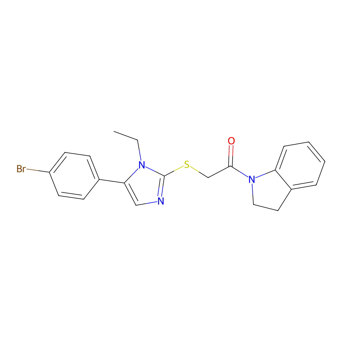 2-((5-(4-bromophenyl)-1-ethyl-1H-imidazol-2-yl)thio)-1-(indolin-1-yl)ethanone molecular structure, CAS 1207033-56-4