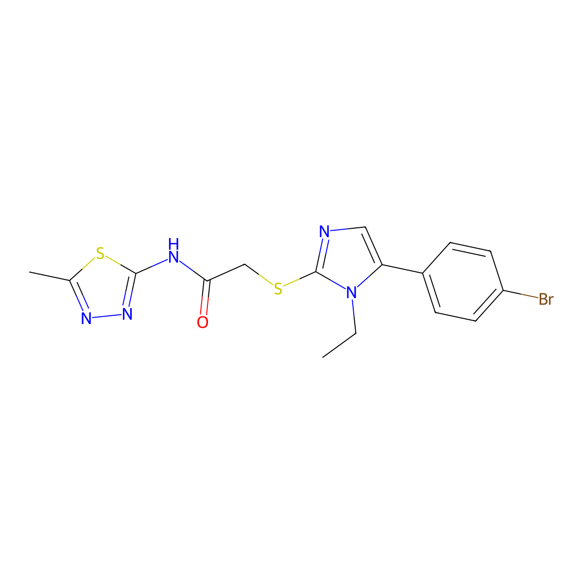 2-((5-(4-bromophenyl)-1-ethyl-1H-imidazol-2-yl)thio)-N-(5-methyl-1,3,4-thiadiazol-2-yl)acetamide molecular structure, CAS 1207033-62-2