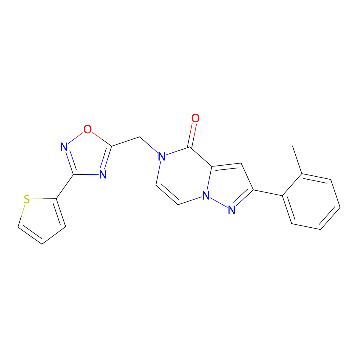 2-(2-methylphenyl)-5-{[3-(2-thienyl)-1,2,4-oxadiazol-5-yl]methyl}pyrazolo[1,5-a]pyrazin-4(5H)-one molecular structure, CAS 1207033-63-3