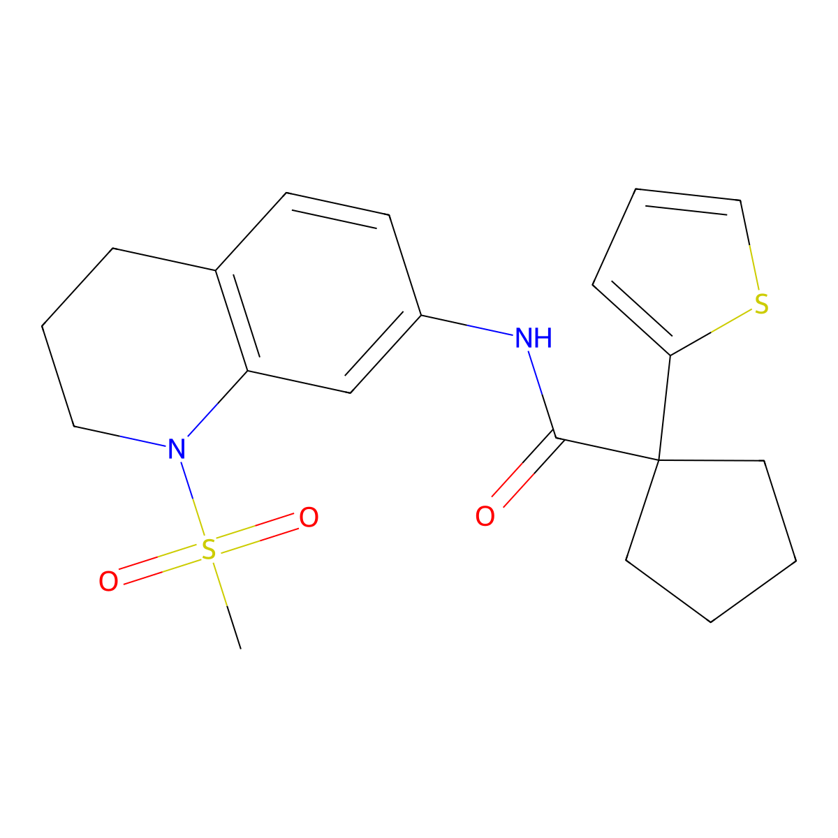 N-(1-(methylsulfonyl)-1,2,3,4-tetrahydroquinolin-7-yl)-1-(thiophen-2-yl)cyclopentanecarboxamide molecular structure, CAS 1207033-65-5