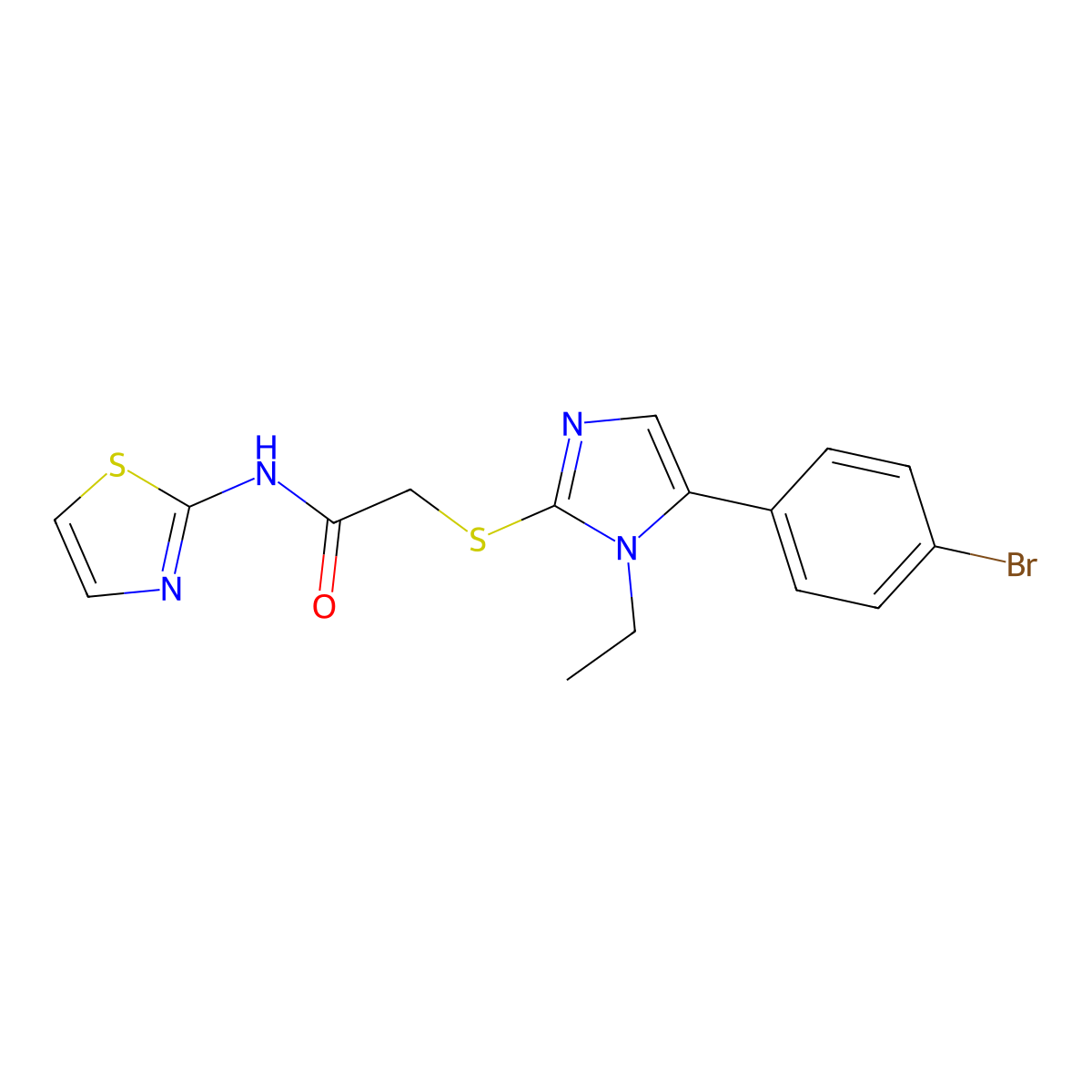 2-((5-(4-bromophenyl)-1-ethyl-1H-imidazol-2-yl)thio)-N-(thiazol-2-yl)acetamide molecular structure, CAS 1207033-68-8