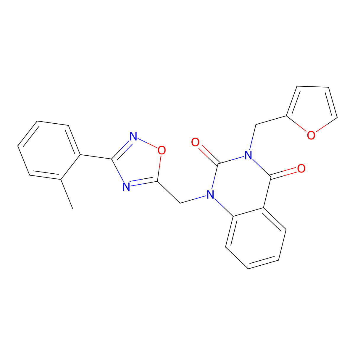 3-(2-furylmethyl)-1-{[3-(2-methylphenyl)-1,2,4-oxadiazol-5-yl]methyl}quinazoline-2,4(1H,3H)-dione molecular structure, CAS 1207033-69-9