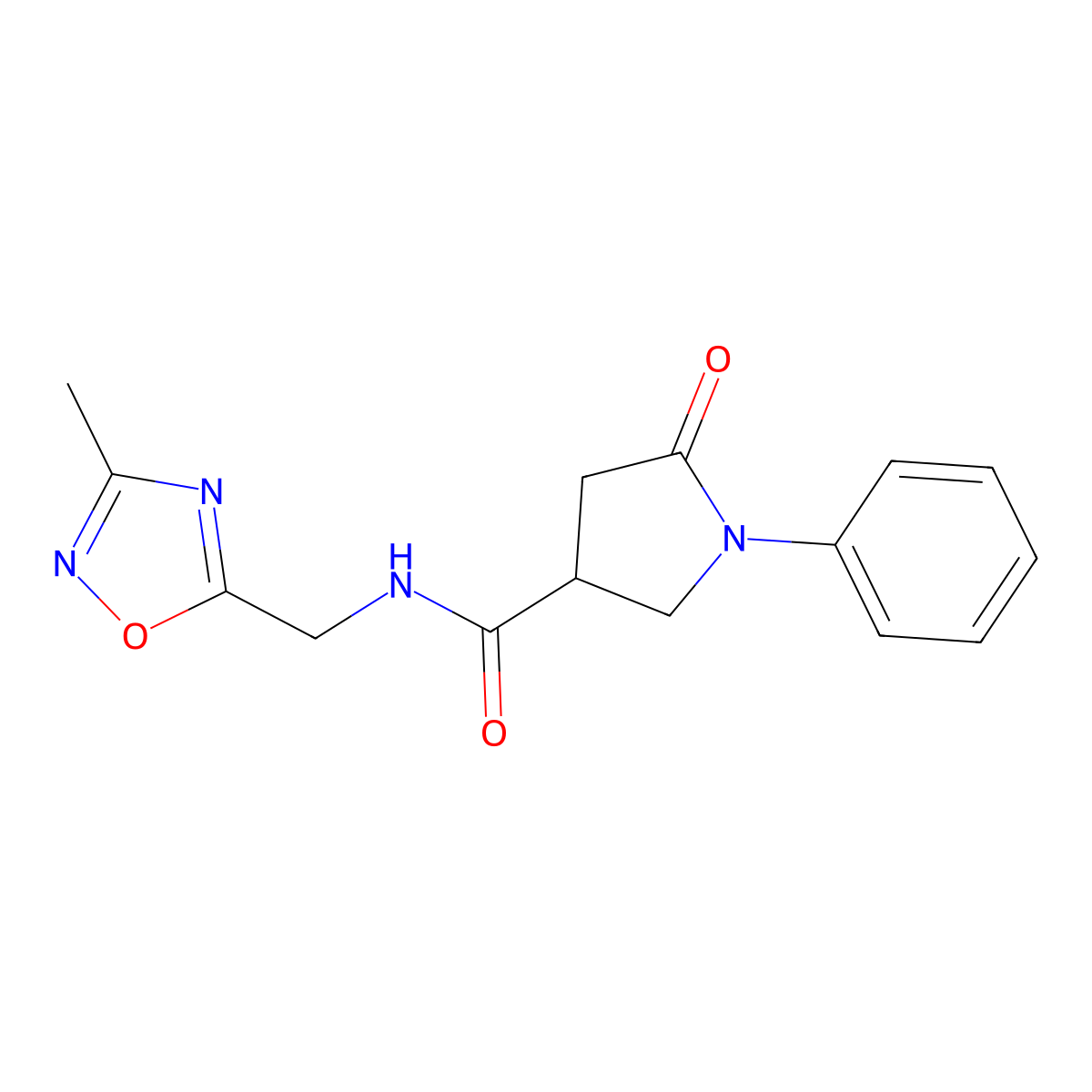 N-[(3-methyl-1,2,4-oxadiazol-5-yl)methyl]-5-oxo-1-phenylpyrrolidine-3-carboxamide molecular structure, CAS 1207033-81-5