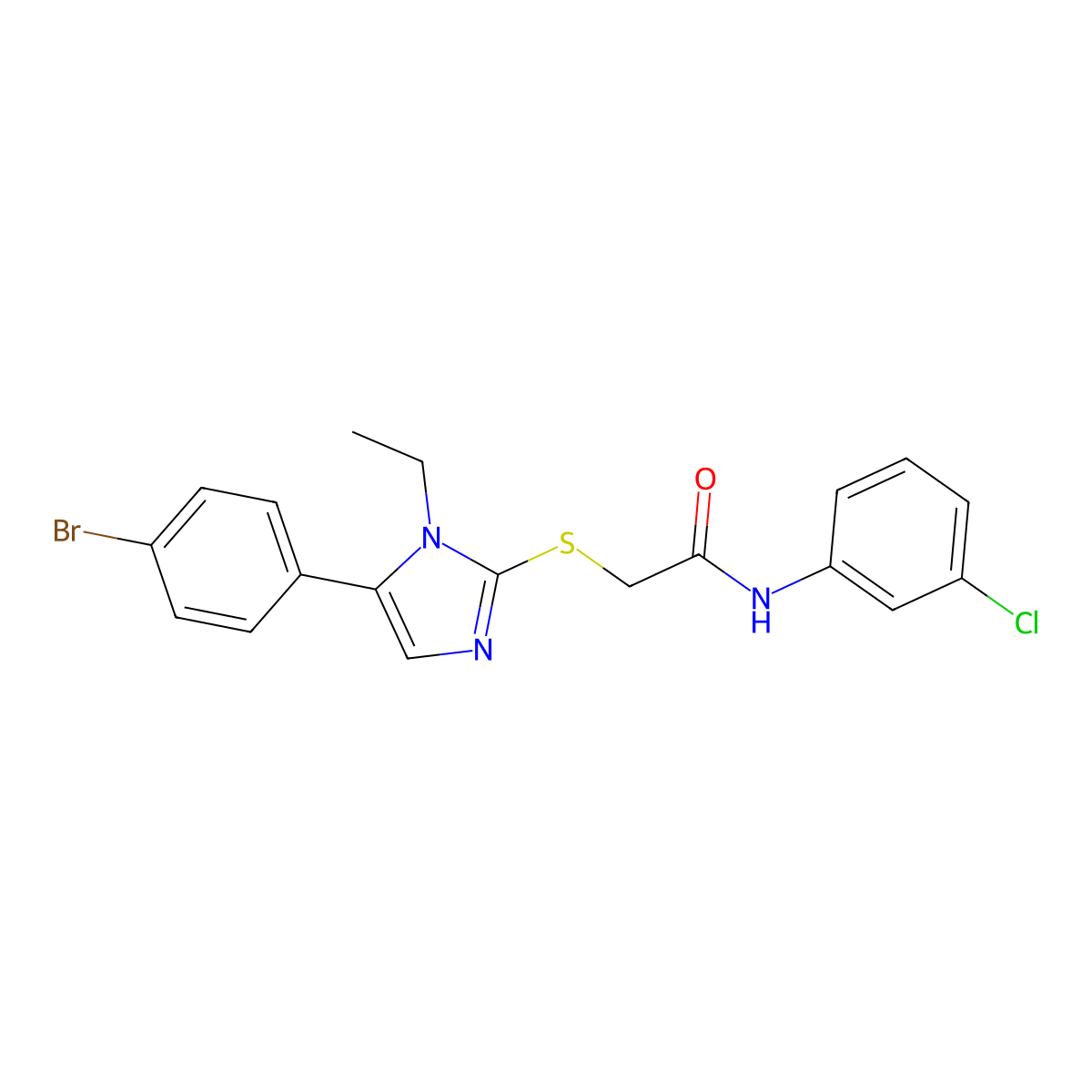 2-((5-(4-bromophenyl)-1-ethyl-1H-imidazol-2-yl)thio)-N-(3-chlorophenyl)acetamide molecular structure, CAS 1207033-83-7