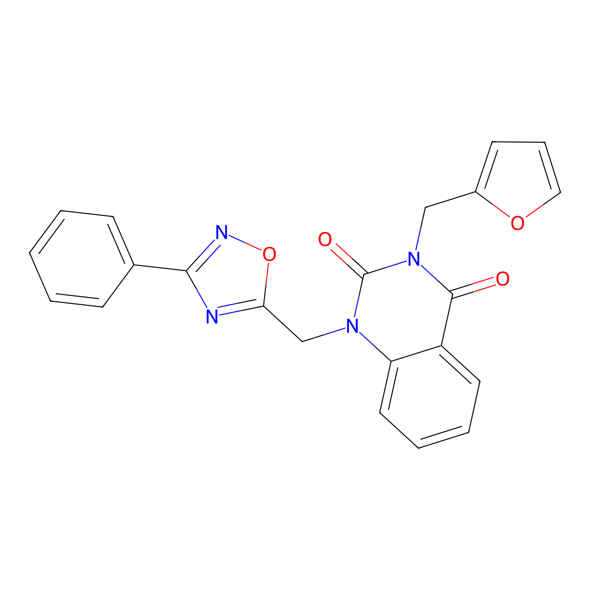 3-(furan-2-ylmethyl)-1-((3-phenyl-1,2,4-oxadiazol-5-yl)methyl)quinazoline-2,4(1H,3H)-dione molecular structure, CAS 1207033-86-0