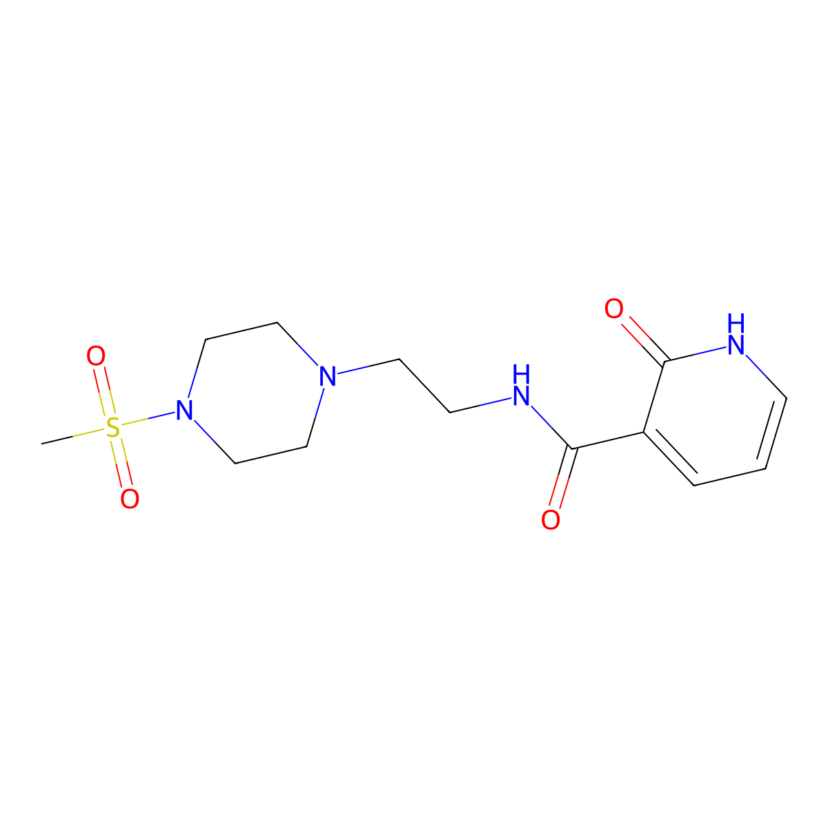 N-(2-(4-(methylsulfonyl)piperazin-1-yl)ethyl)-2-oxo-1,2-dihydropyridine-3-carboxamide molecular structure, CAS 1207033-90-6