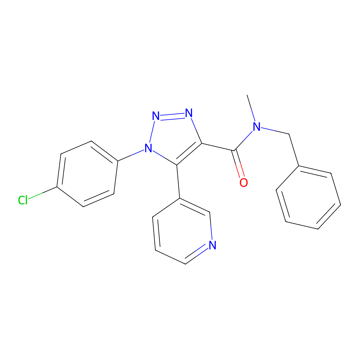 N-benzyl-1-(4-chlorophenyl)-N-methyl-5-(pyridin-3-yl)-1H-1,2,3-triazole-4-carboxamide molecular structure, CAS 1207033-98-4
