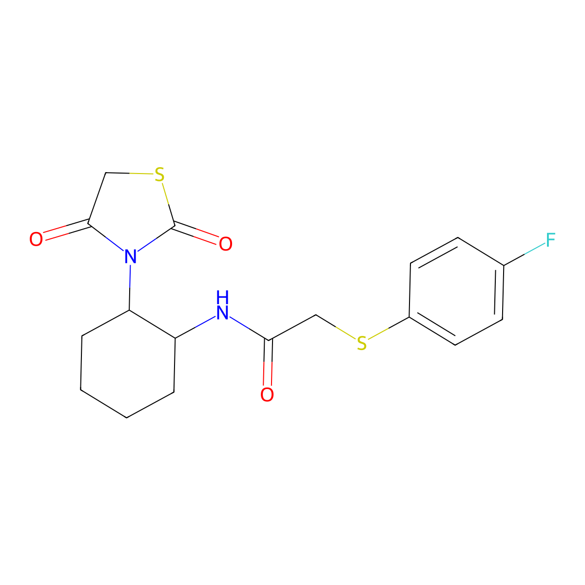 N-(2-(2,4-dioxothiazolidin-3-yl)cyclohexyl)-2-((4-fluorophenyl)thio)acetamide molecular structure, CAS 1207034-03-4