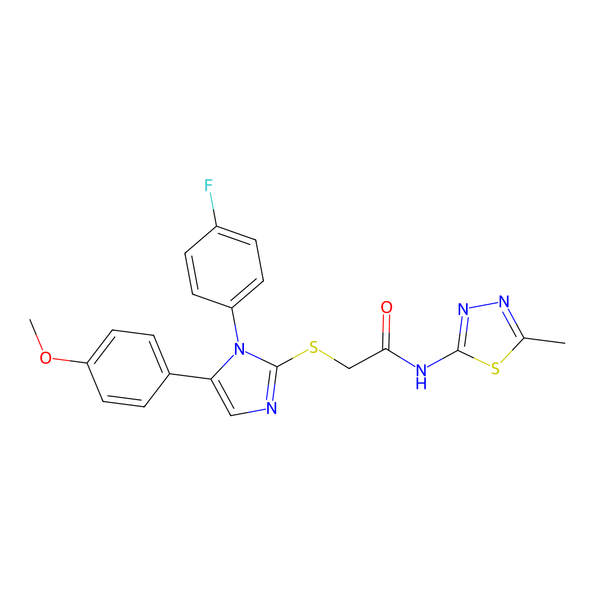2-((1-(4-fluorophenyl)-5-(4-methoxyphenyl)-1H-imidazol-2-yl)thio)-N-(5-methyl-1,3,4-thiadiazol-2-yl)acetamide molecular structure, CAS 1207034-04-5