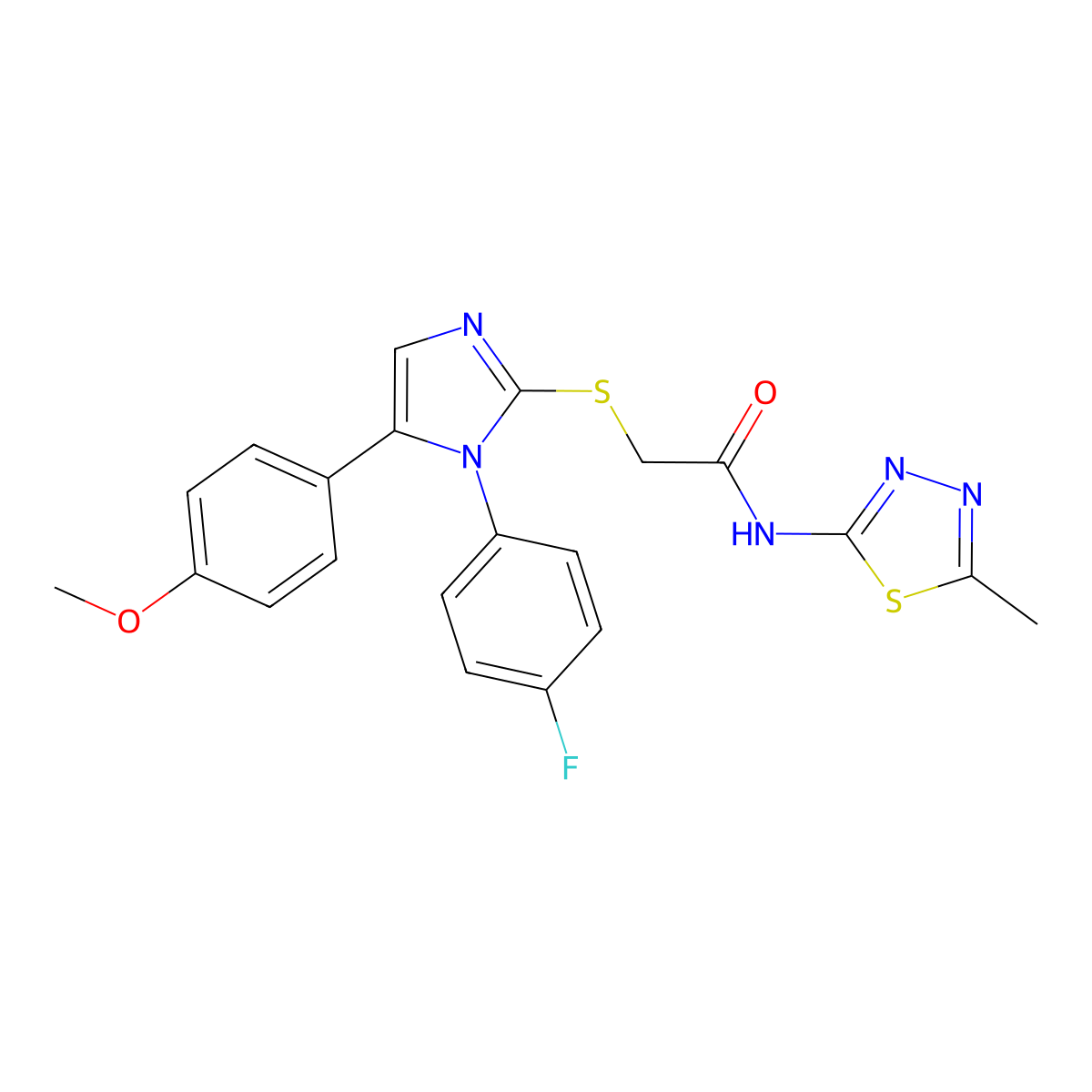 2-((1-(4-fluorophenyl)-5-(4-methoxyphenyl)-1H-imidazol-2-yl)thio)-N-(5-methyl-1,3,4-thiadiazol-2-yl)acetamide molecular structure, CAS 1207034-04-5