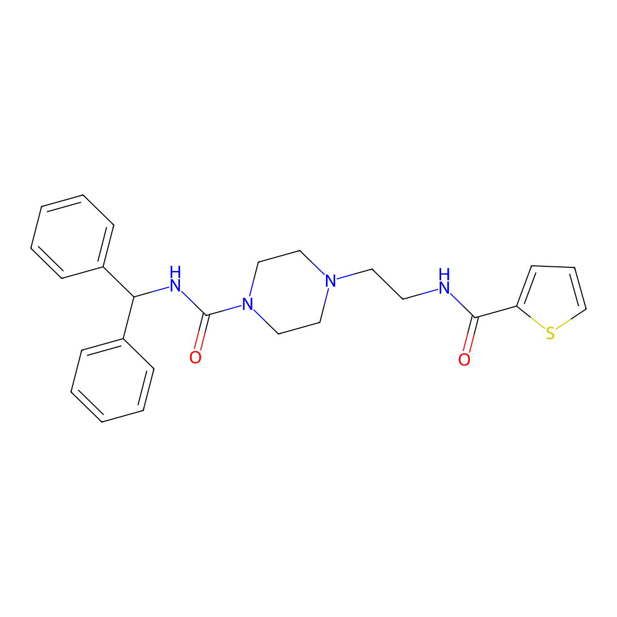 N-benzhydryl-4-(2-(thiophene-2-carboxamido)ethyl)piperazine-1-carboxamide molecular structure, CAS 1207034-06-7