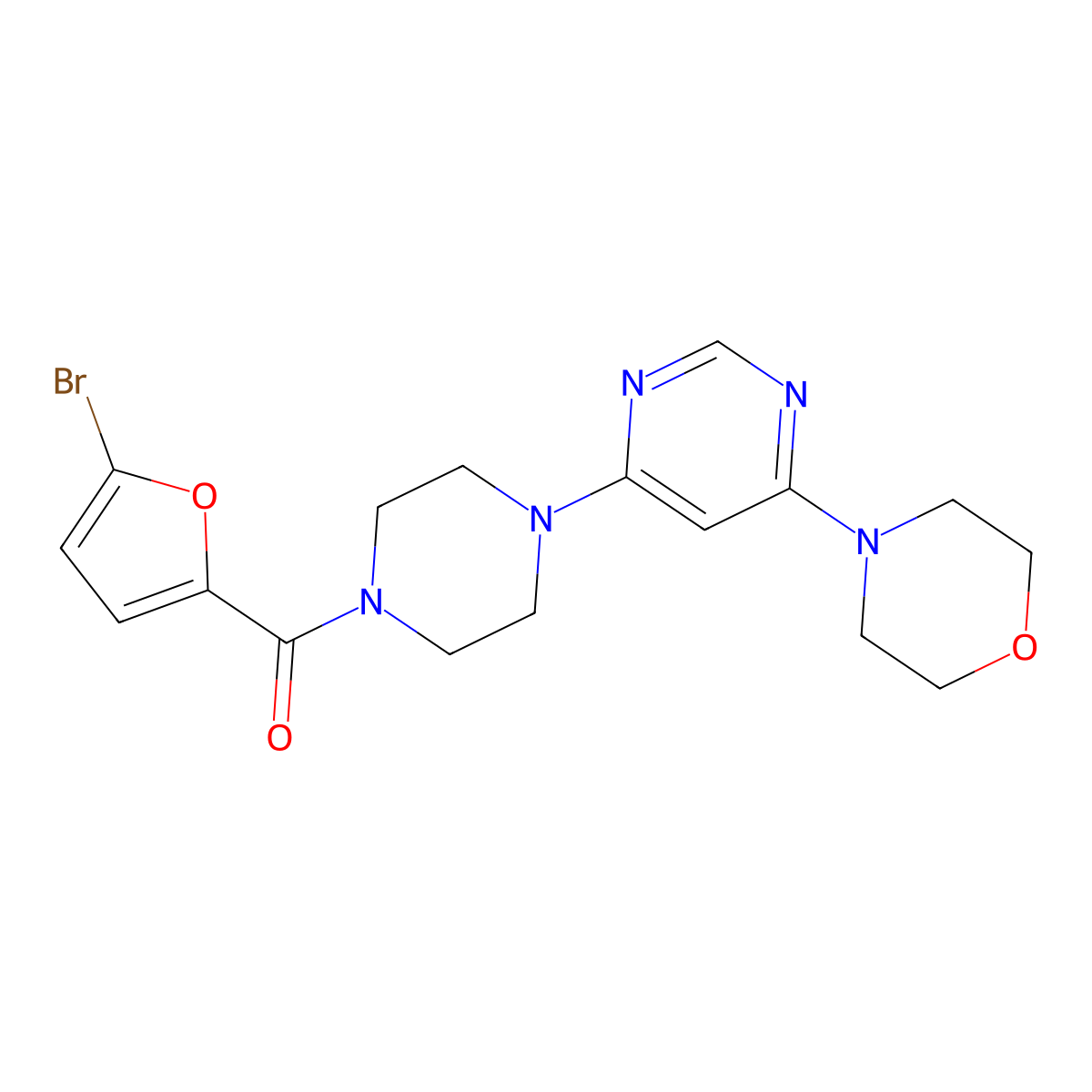 (5-Bromofuran-2-yl)(4-(6-morpholinopyrimidin-4-yl)piperazin-1-yl)methanone molecular structure, CAS 1207034-08-9