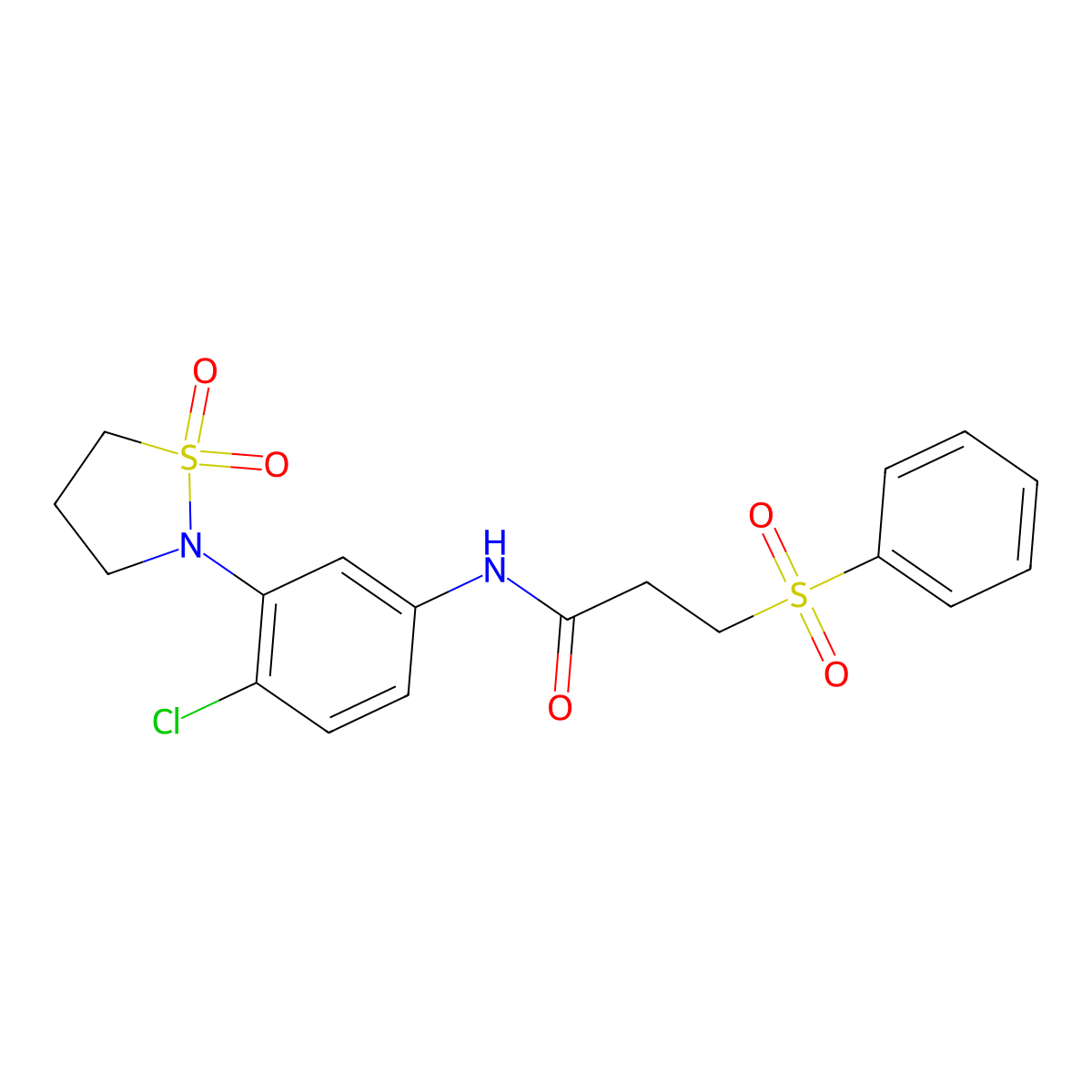 N-(4-chloro-3-(1,1-dioxidoisothiazolidin-2-yl)phenyl)-3-(phenylsulfonyl)propanamide molecular structure, CAS 1207034-14-7