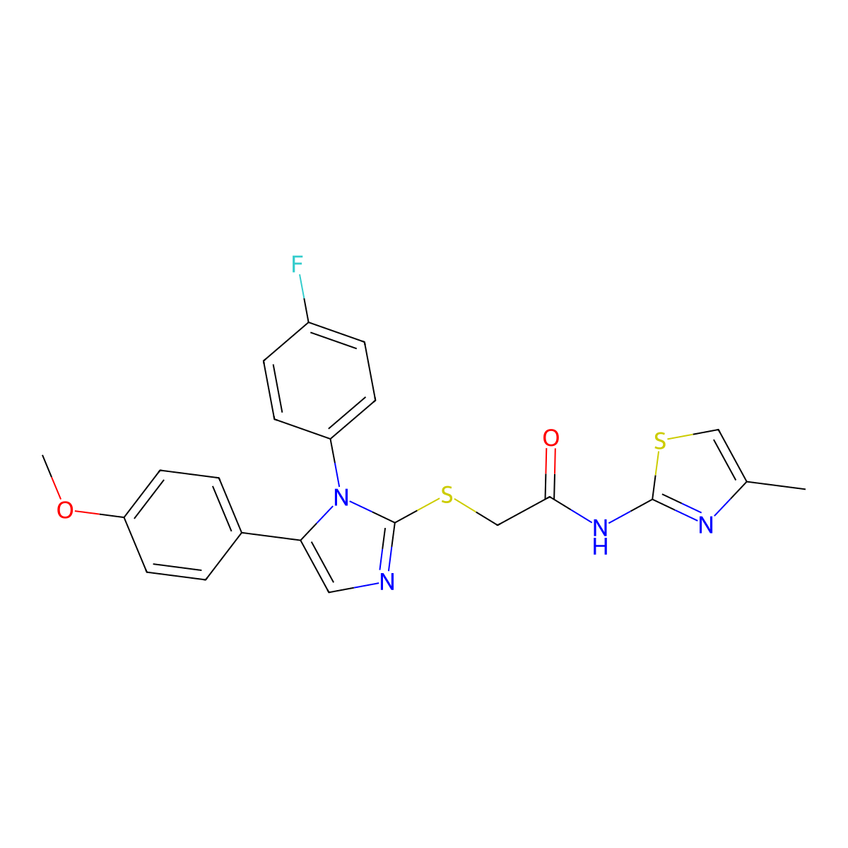 2-{[1-(4-fluorophenyl)-5-(4-methoxyphenyl)-1H-imidazol-2-yl]sulfanyl}-N-(4-methyl-1,3-thiazol-2-yl)acetamide molecular structure, CAS 1207034-21-6