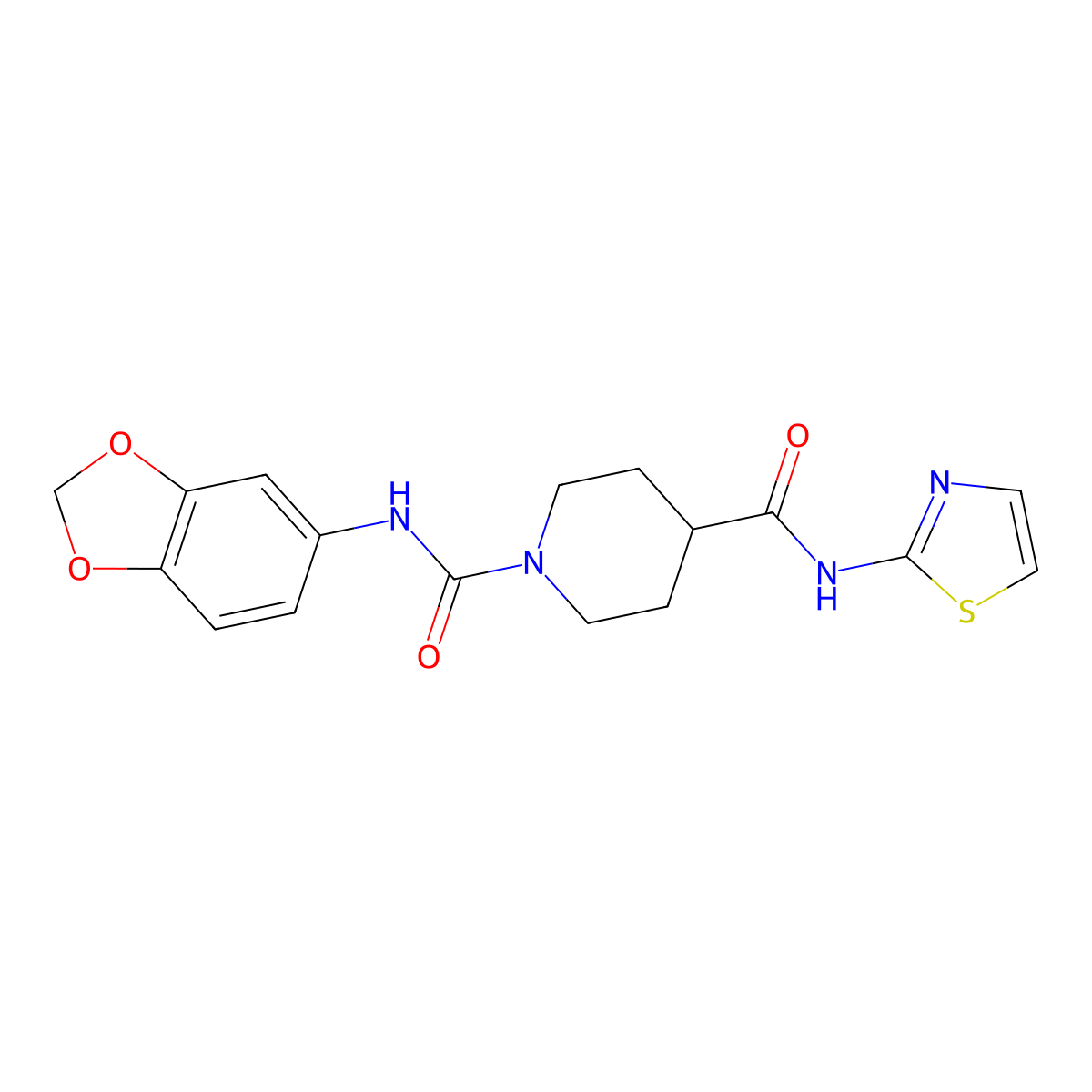 N1-(benzo[d][1,3]dioxol-5-yl)-N4-(thiazol-2-yl)piperidine-1,4-dicarboxamide molecular structure, CAS 1207034-25-0