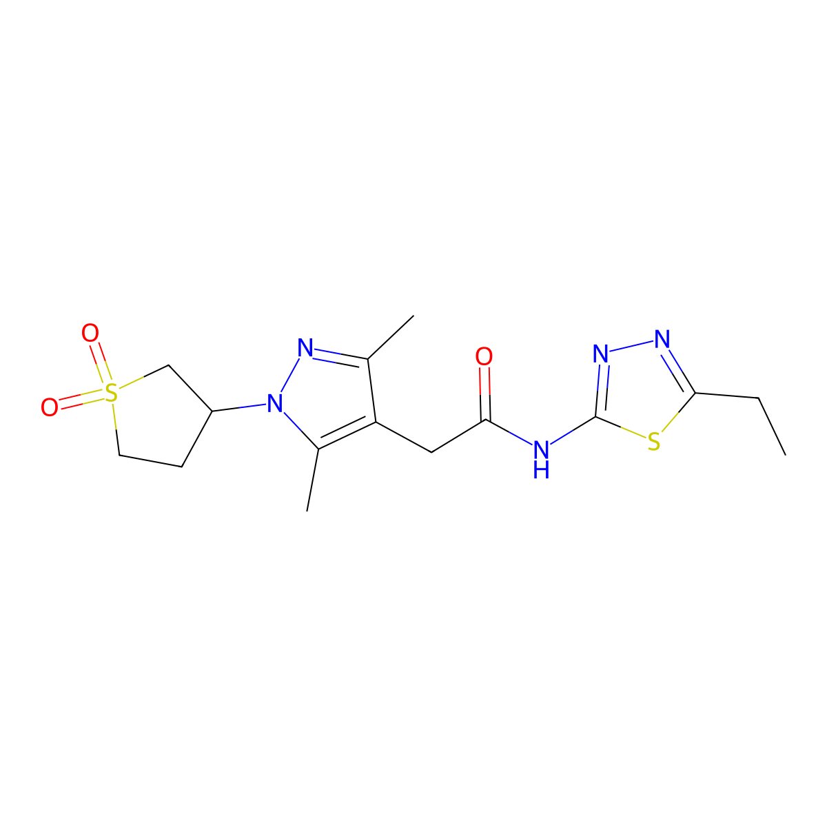 2-(1-(1,1-dioxidotetrahydrothiophen-3-yl)-3,5-dimethyl-1H-pyrazol-4-yl)-N-(5-ethyl-1,3,4-thiadiazol-2-yl)acetamide molecular structure, CAS 1207034-26-1