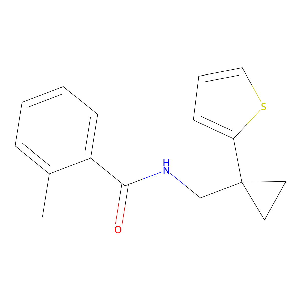 2-methyl-N-((1-(thiophen-2-yl)cyclopropyl)methyl)benzamide molecular structure, CAS 1207034-30-7