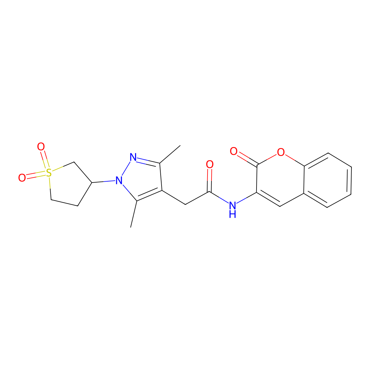 2-(1-(1,1-dioxidotetrahydrothiophen-3-yl)-3,5-dimethyl-1H-pyrazol-4-yl)-N-(2-oxo-2H-chromen-3-yl)acetamide molecular structure, CAS 1207034-37-4