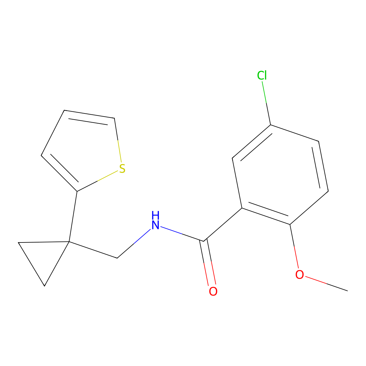 5-chloro-2-methoxy-N-((1-(thiophen-2-yl)cyclopropyl)methyl)benzamide molecular structure, CAS 1207034-40-9