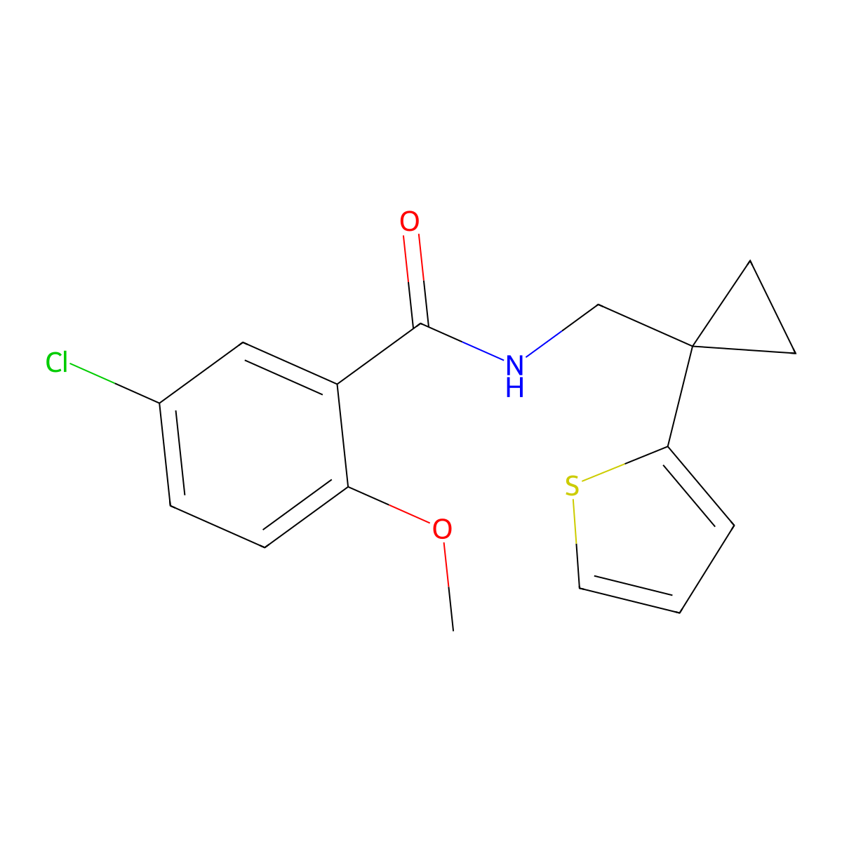 5-chloro-2-methoxy-N-((1-(thiophen-2-yl)cyclopropyl)methyl)benzamide molecular structure, CAS 1207034-40-9