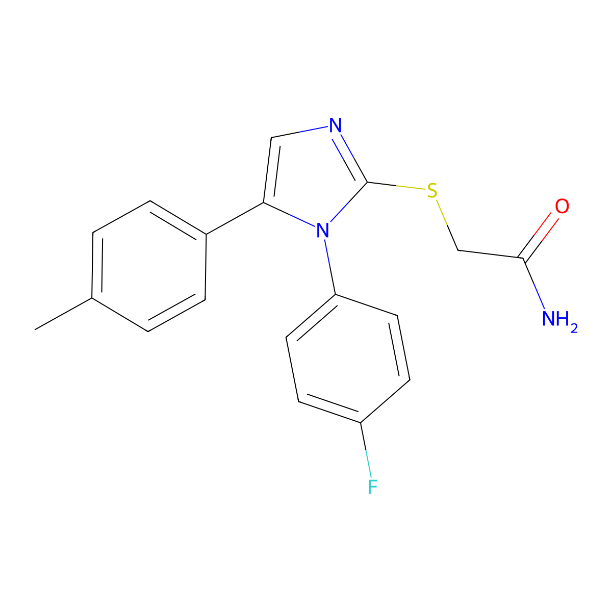 2-((1-(4-fluorophenyl)-5-(p-tolyl)-1H-imidazol-2-yl)thio)acetamide molecular structure, CAS 1207034-55-6