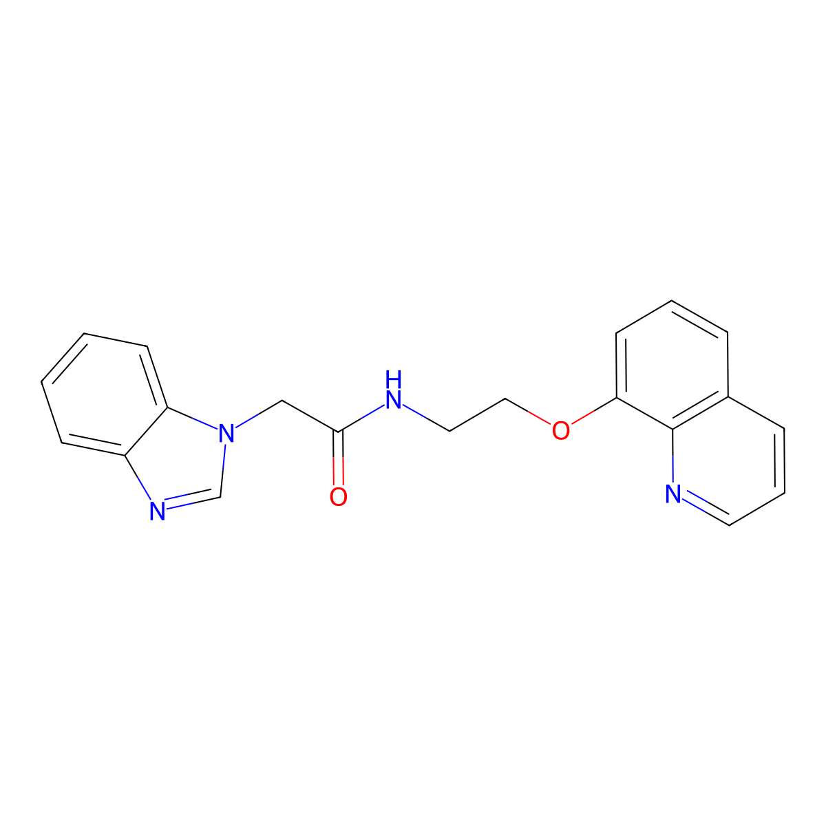2-(1H-benzo[d]imidazol-1-yl)-N-(2-(quinolin-8-yloxy)ethyl)acetamide molecular structure, CAS 1207034-59-0
