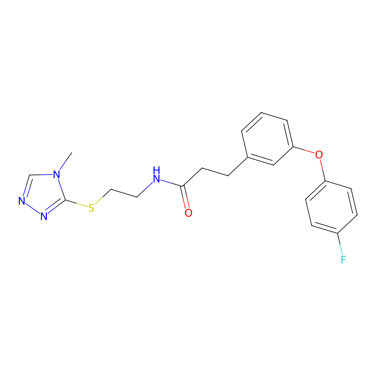 3-(3-(4-fluorophenoxy)phenyl)-N-(2-((4-methyl-4H-1,2,4-triazol-3-yl)thio)ethyl)propanamide molecular structure, CAS 1207034-63-6