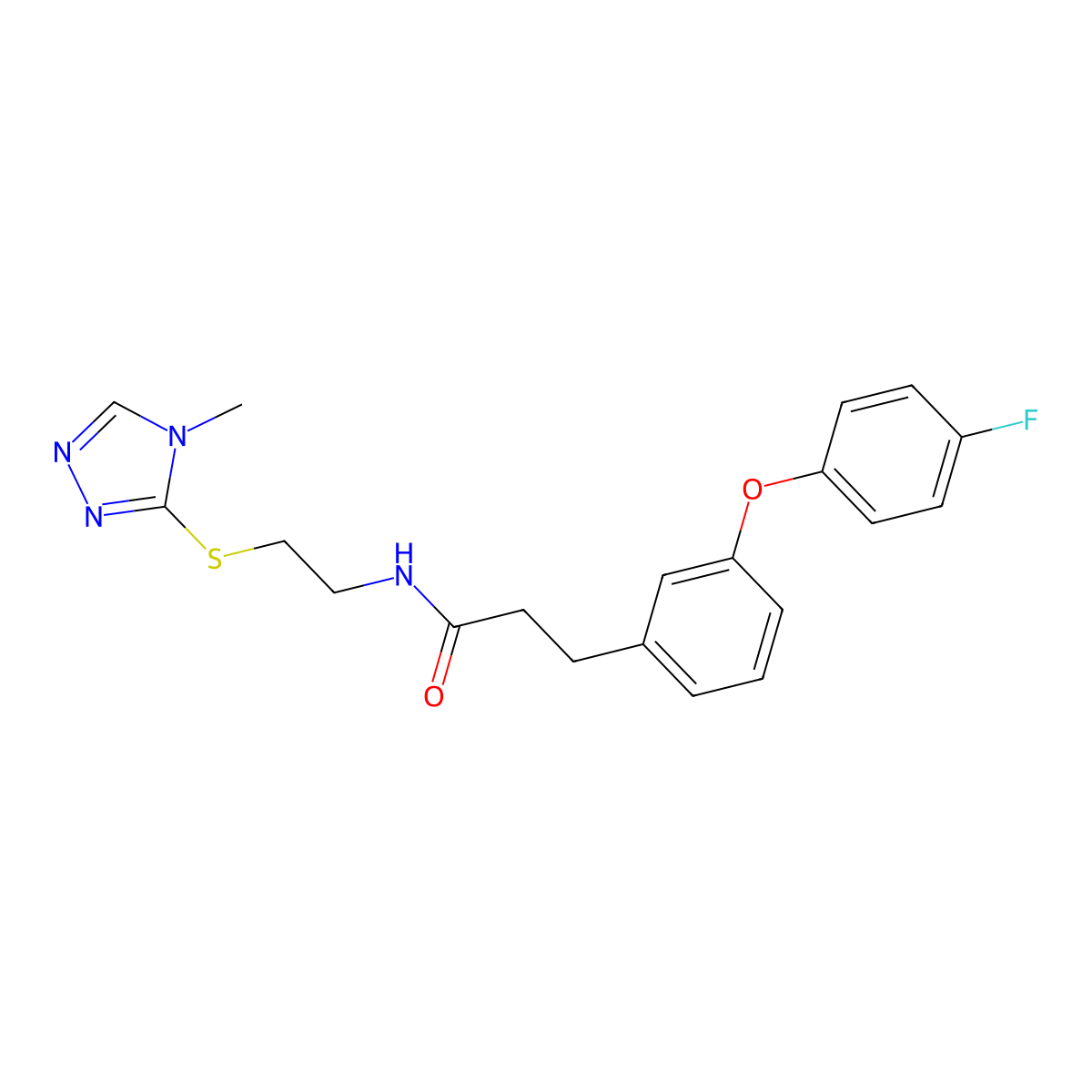 3-(3-(4-fluorophenoxy)phenyl)-N-(2-((4-methyl-4H-1,2,4-triazol-3-yl)thio)ethyl)propanamide molecular structure, CAS 1207034-63-6