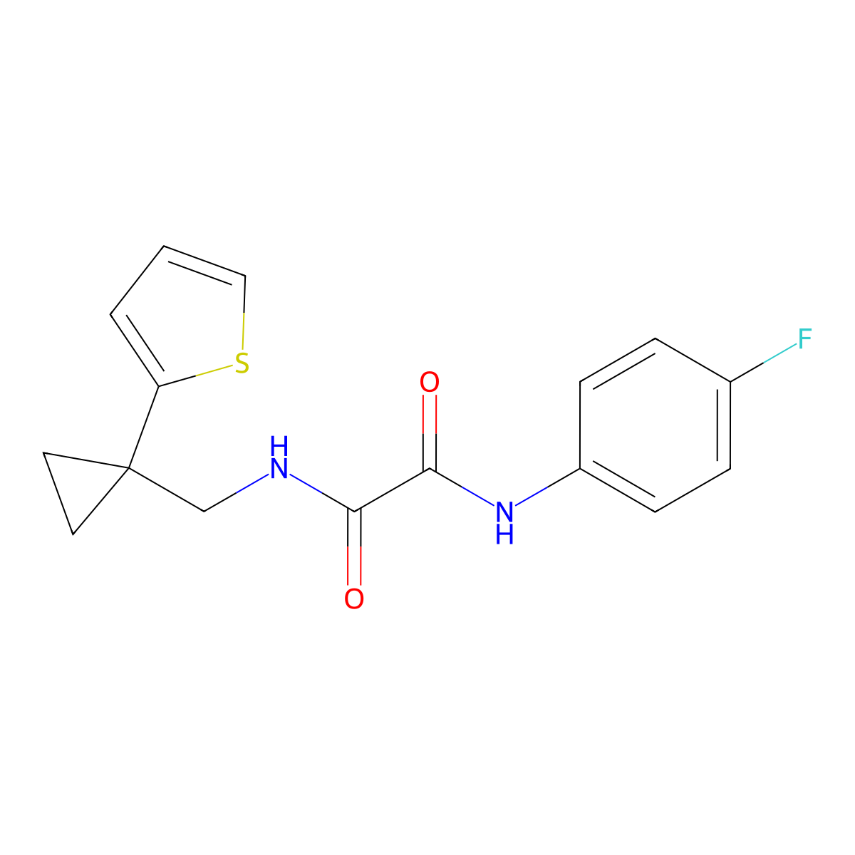 N1-(4-fluorophenyl)-N2-((1-(thiophen-2-yl)cyclopropyl)methyl)oxalamide molecular structure, CAS 1207034-65-8