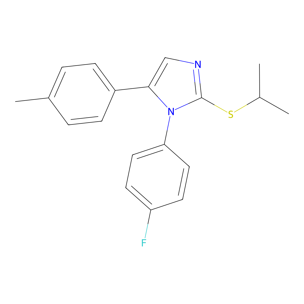 1-(4-fluorophenyl)-2-(isopropylthio)-5-(p-tolyl)-1H-imidazole molecular structure, CAS 1207034-69-2