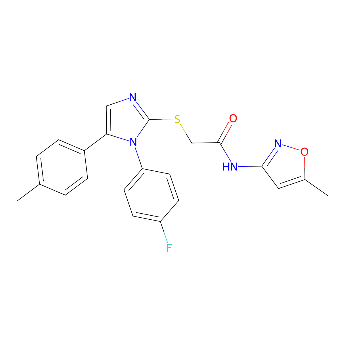 2-((1-(4-fluorophenyl)-5-(p-tolyl)-1H-imidazol-2-yl)thio)-N-(5-methylisoxazol-3-yl)acetamide molecular structure, CAS 1207034-76-1