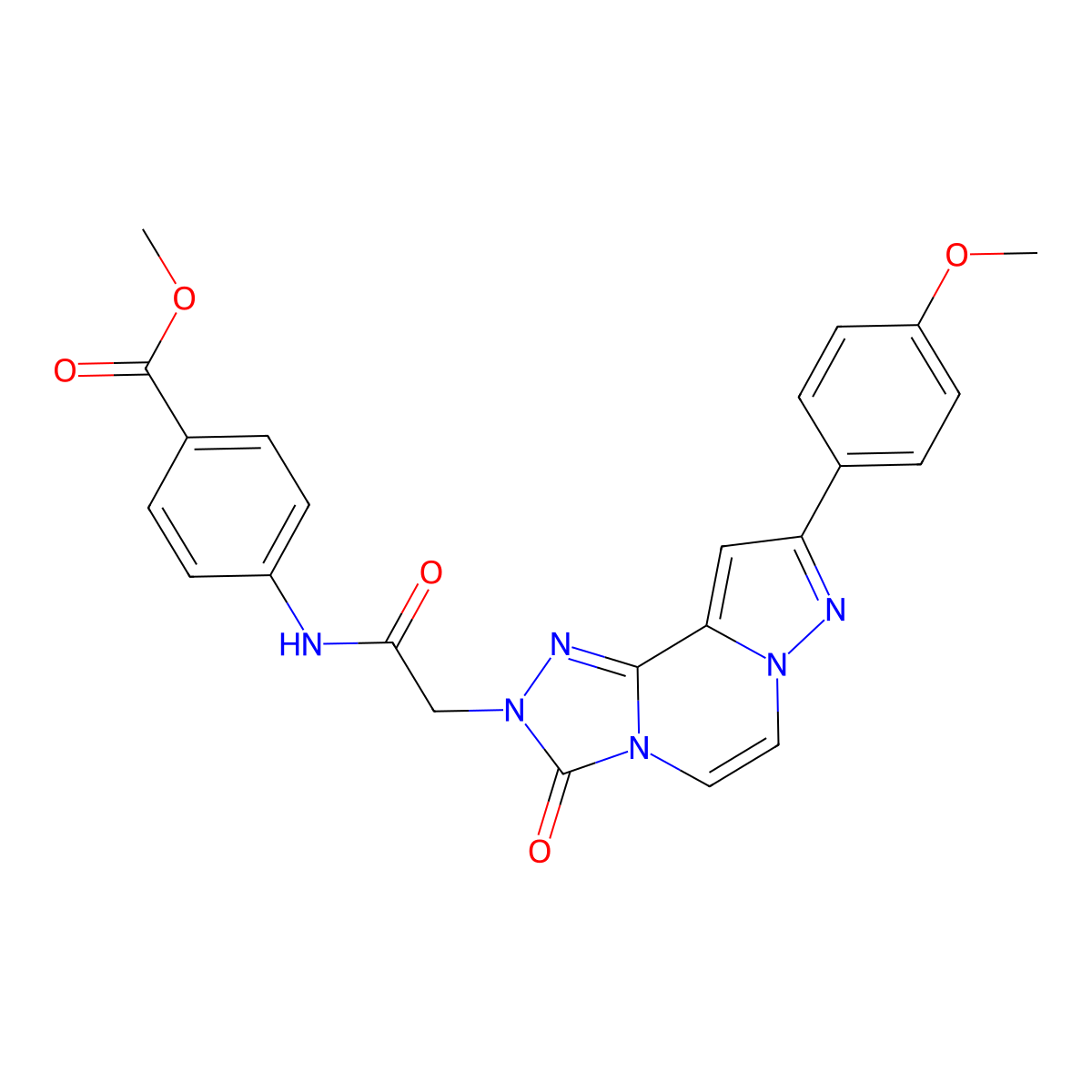 Methyl 4-{2-[11-(4-methoxyphenyl)-5-oxo-3,4,6,9,10-pentaazatricyclo[7.3.0.0^{2,6}]dodeca-1(12),2,7,10-tetraen-4-yl]acetamido}benzoate molecular structure, CAS 1207034-88-5