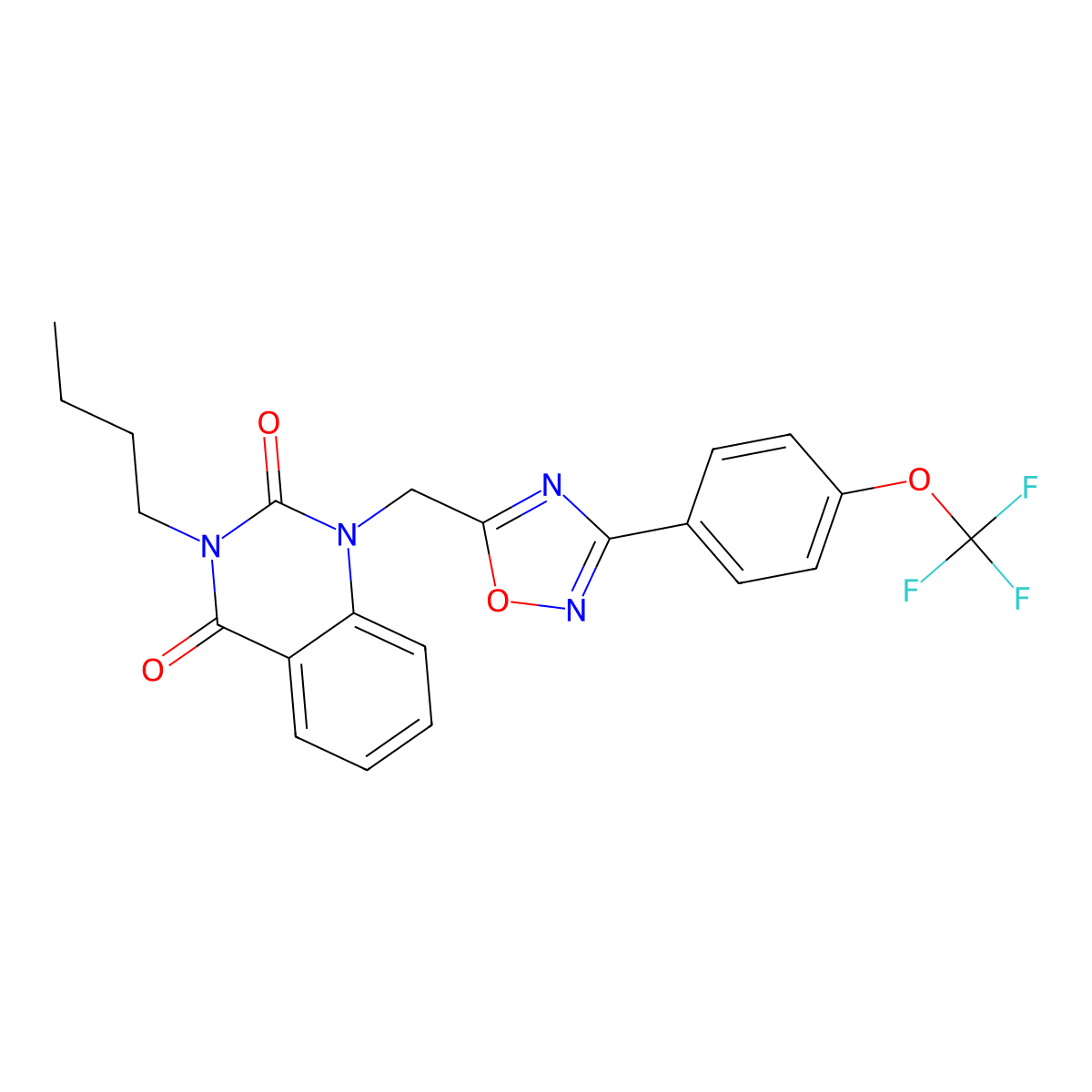 3-butyl-1-((3-(4-(trifluoromethoxy)phenyl)-1,2,4-oxadiazol-5-yl)methyl)quinazoline-2,4(1H,3H)-dione molecular structure, CAS 1207034-89-6