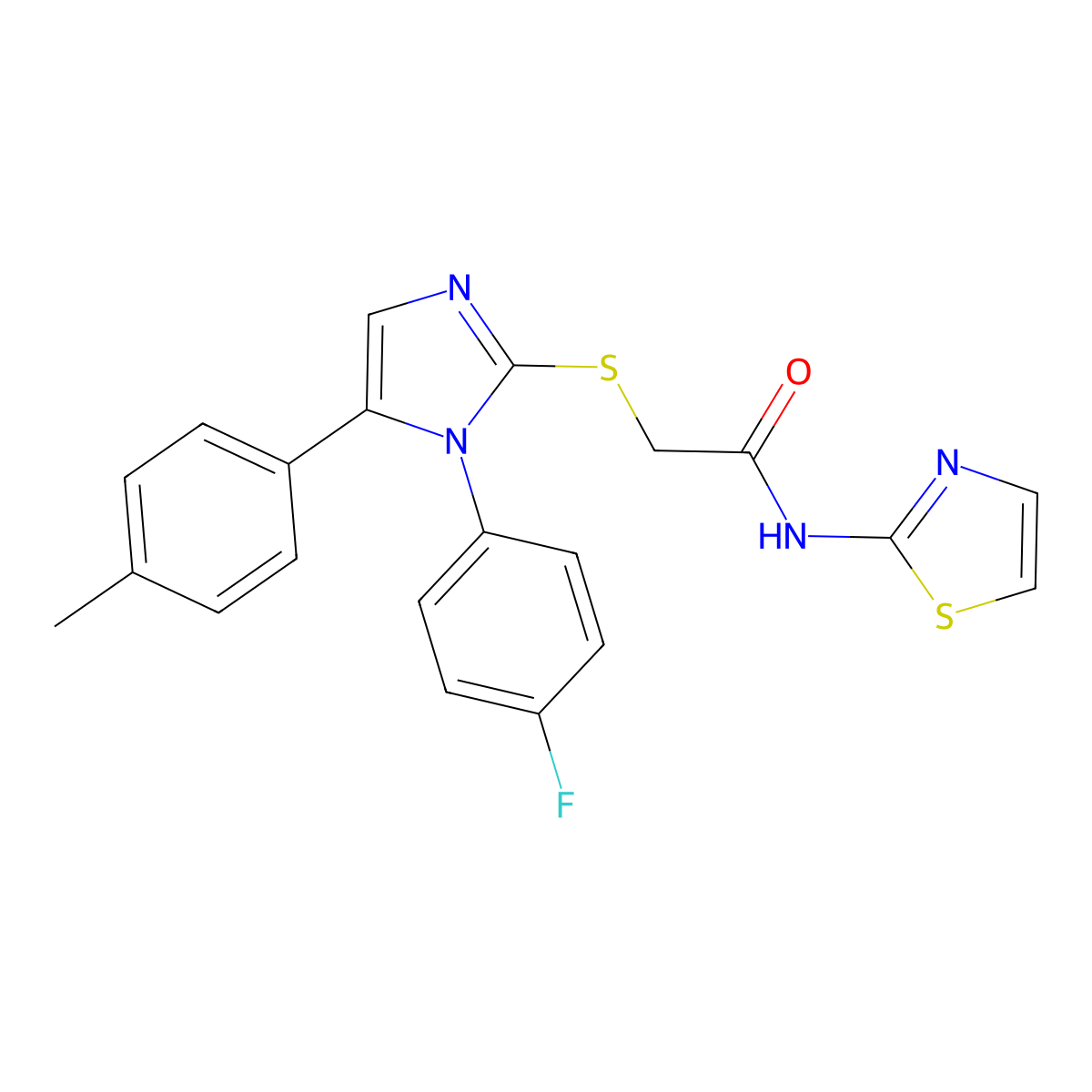 2-((1-(4-fluorophenyl)-5-(p-tolyl)-1H-imidazol-2-yl)thio)-N-(thiazol-2-yl)acetamide molecular structure, CAS 1207034-98-7