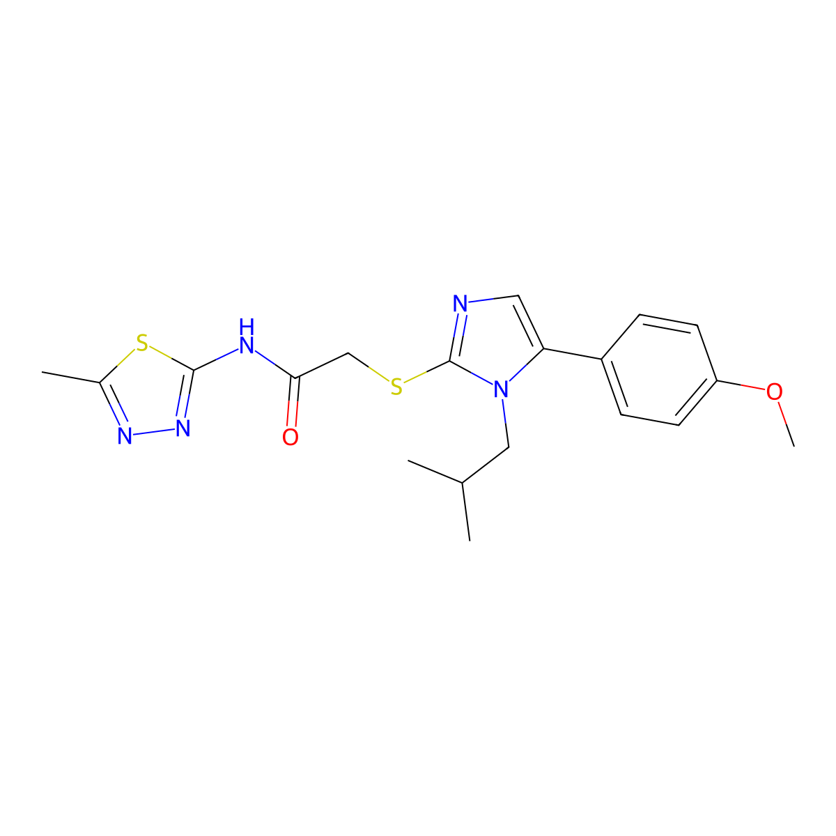 2-((1-isobutyl-5-(4-methoxyphenyl)-1H-imidazol-2-yl)thio)-N-(5-methyl-1,3,4-thiadiazol-2-yl)acetamide molecular structure, CAS 1207035-01-5