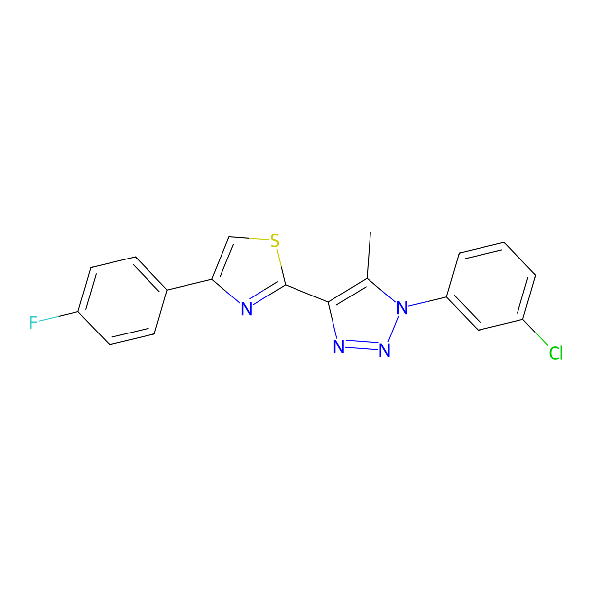 2-(1-(3-chlorophenyl)-5-methyl-1H-1,2,3-triazol-4-yl)-4-(4-fluorophenyl)thiazole molecular structure, CAS 1207035-06-0