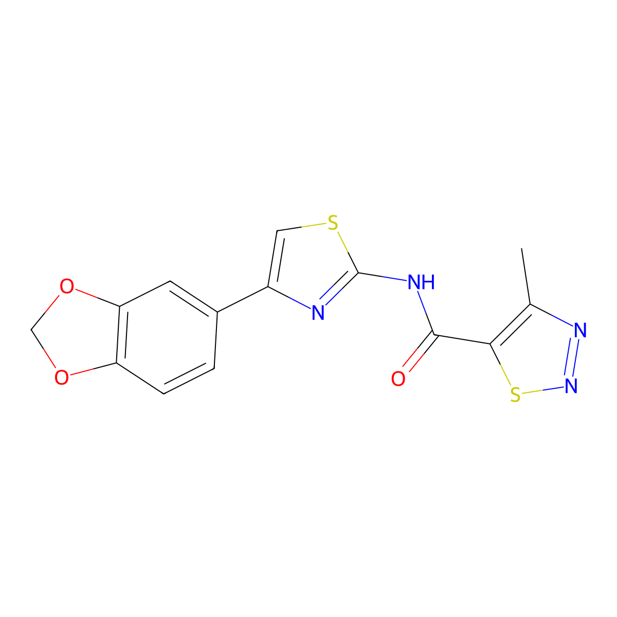 N-(4-(benzo[d][1,3]dioxol-5-yl)thiazol-2-yl)-4-methyl-1,2,3-thiadiazole-5-carboxamide molecular structure, CAS 1207035-08-2