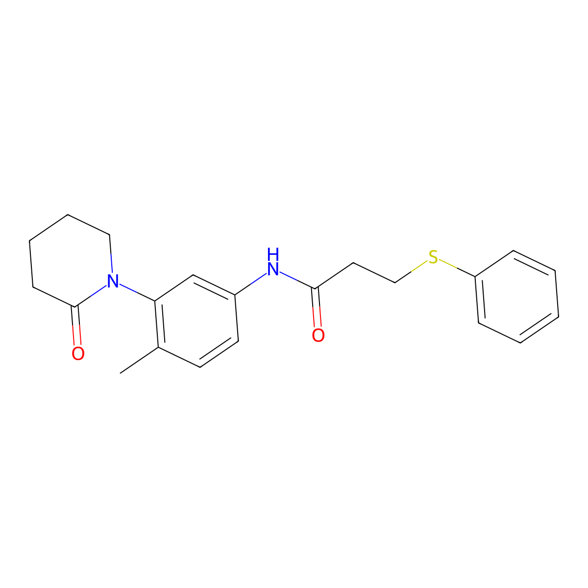 N-(4-methyl-3-(2-oxopiperidin-1-yl)phenyl)-3-(phenylthio)propanamide molecular structure, CAS 1207035-09-3