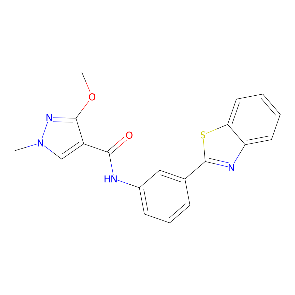 N-(3-(benzo[d]thiazol-2-yl)phenyl)-3-methoxy-1-methyl-1H-pyrazole-4-carboxamide molecular structure, CAS 1207035-12-8