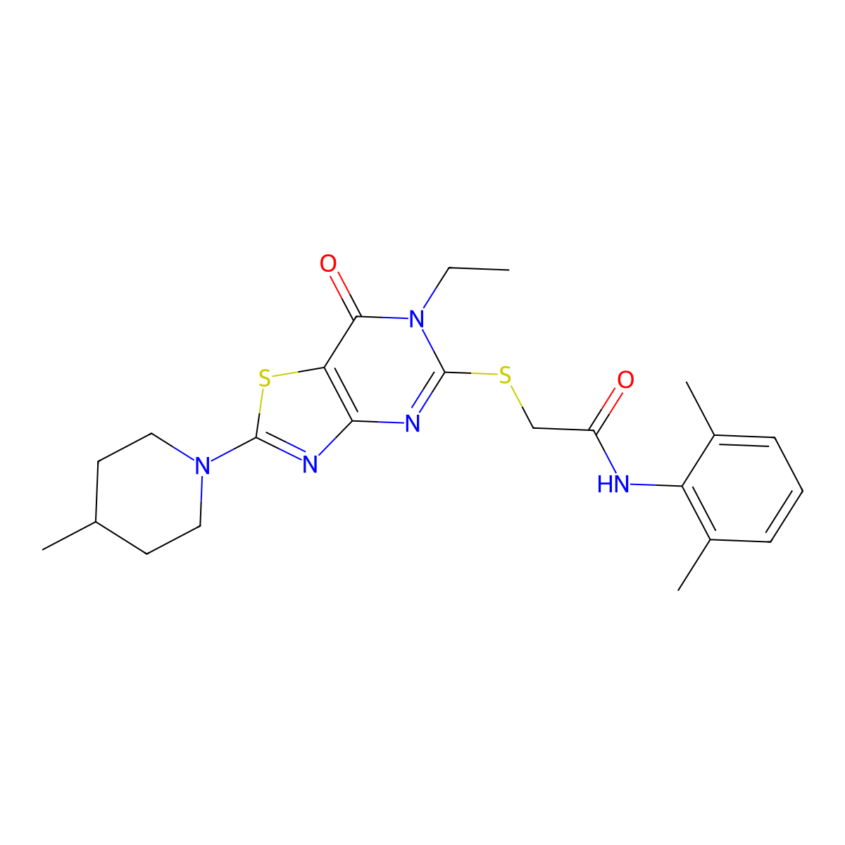 N-(2,6-dimethylphenyl)-2-{[6-ethyl-2-(4-methylpiperidin-1-yl)-7-oxo-6H,7H-[1,3]thiazolo[4,5-d]pyrimidin-5-yl]sulfanyl}acetamide molecular structure, CAS 1207035-14-0