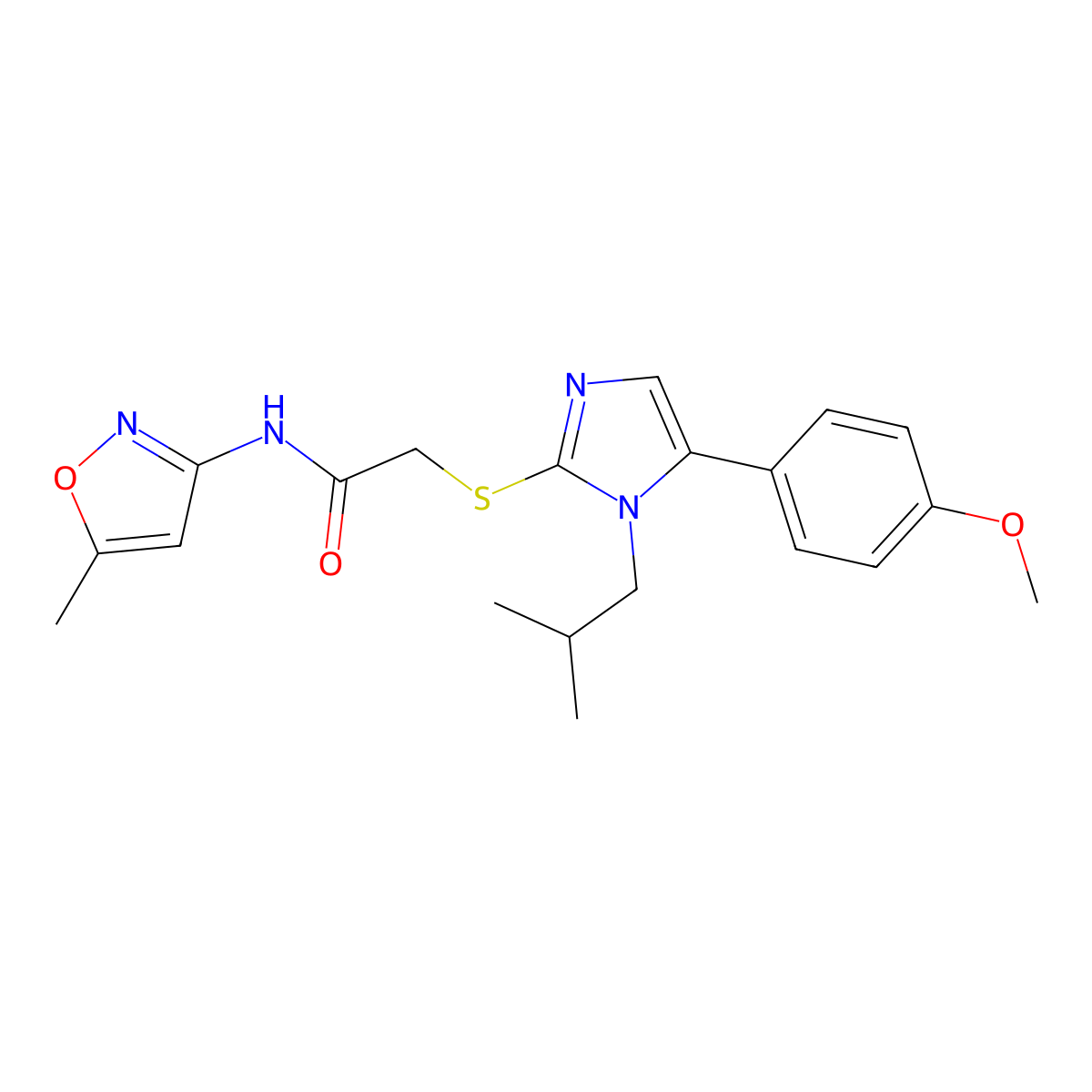 2-((1-isobutyl-5-(4-methoxyphenyl)-1H-imidazol-2-yl)thio)-N-(5-methylisoxazol-3-yl)acetamide molecular structure, CAS 1207035-18-4