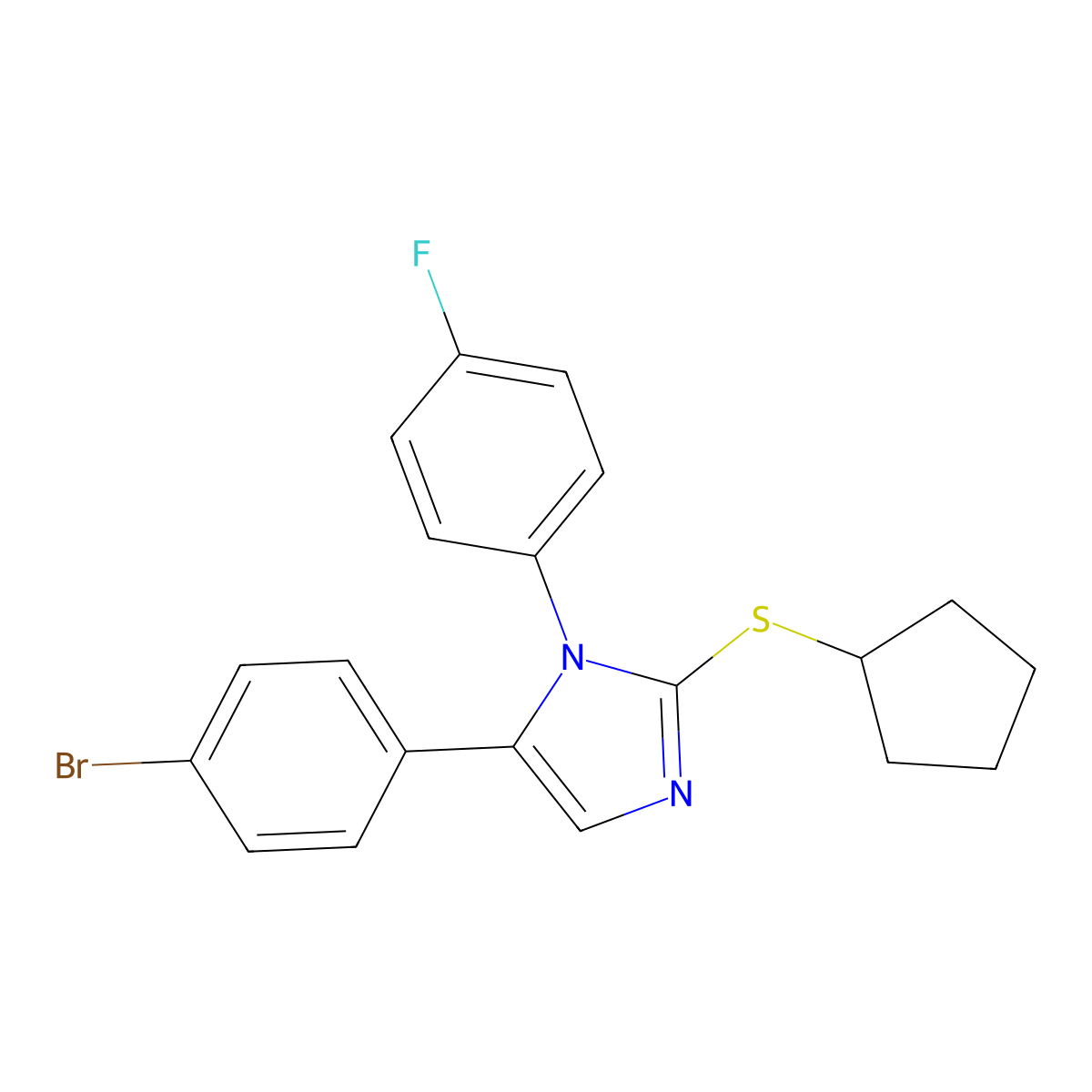5-(4-bromophenyl)-2-(cyclopentylthio)-1-(4-fluorophenyl)-1H-imidazole molecular structure, CAS 1207035-21-9