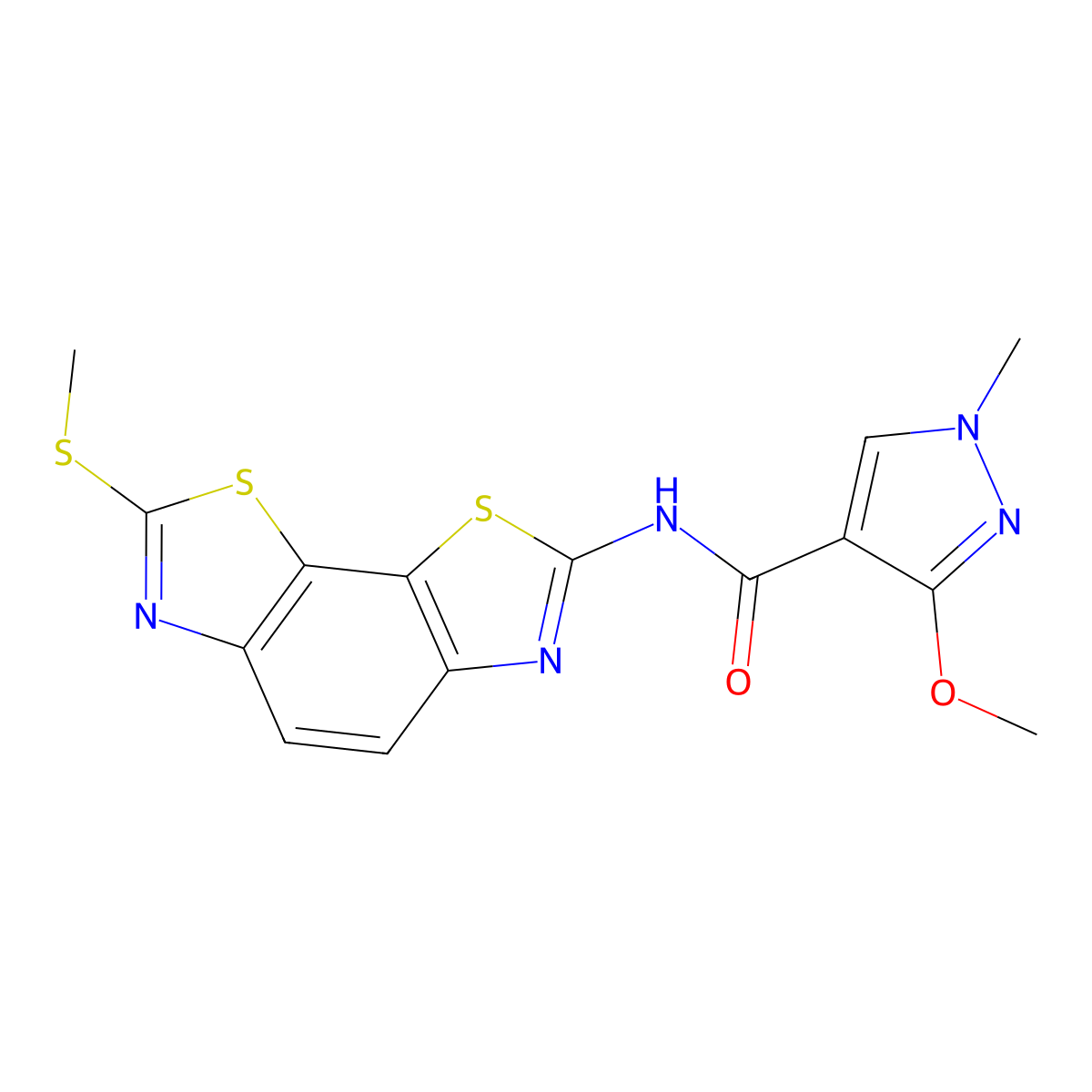3-methoxy-1-methyl-N-(7-(methylthio)benzo[1,2-d:4,3-d']bis(thiazole)-2-yl)-1H-pyrazole-4-carboxamide molecular structure, CAS 1207035-22-0
