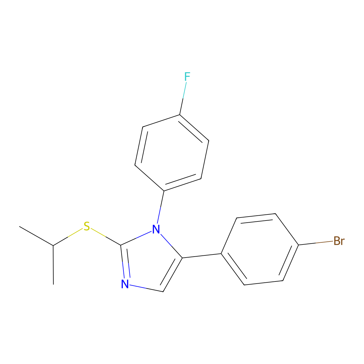 5-(4-bromophenyl)-1-(4-fluorophenyl)-2-(isopropylthio)-1H-imidazole molecular structure, CAS 1207035-26-4