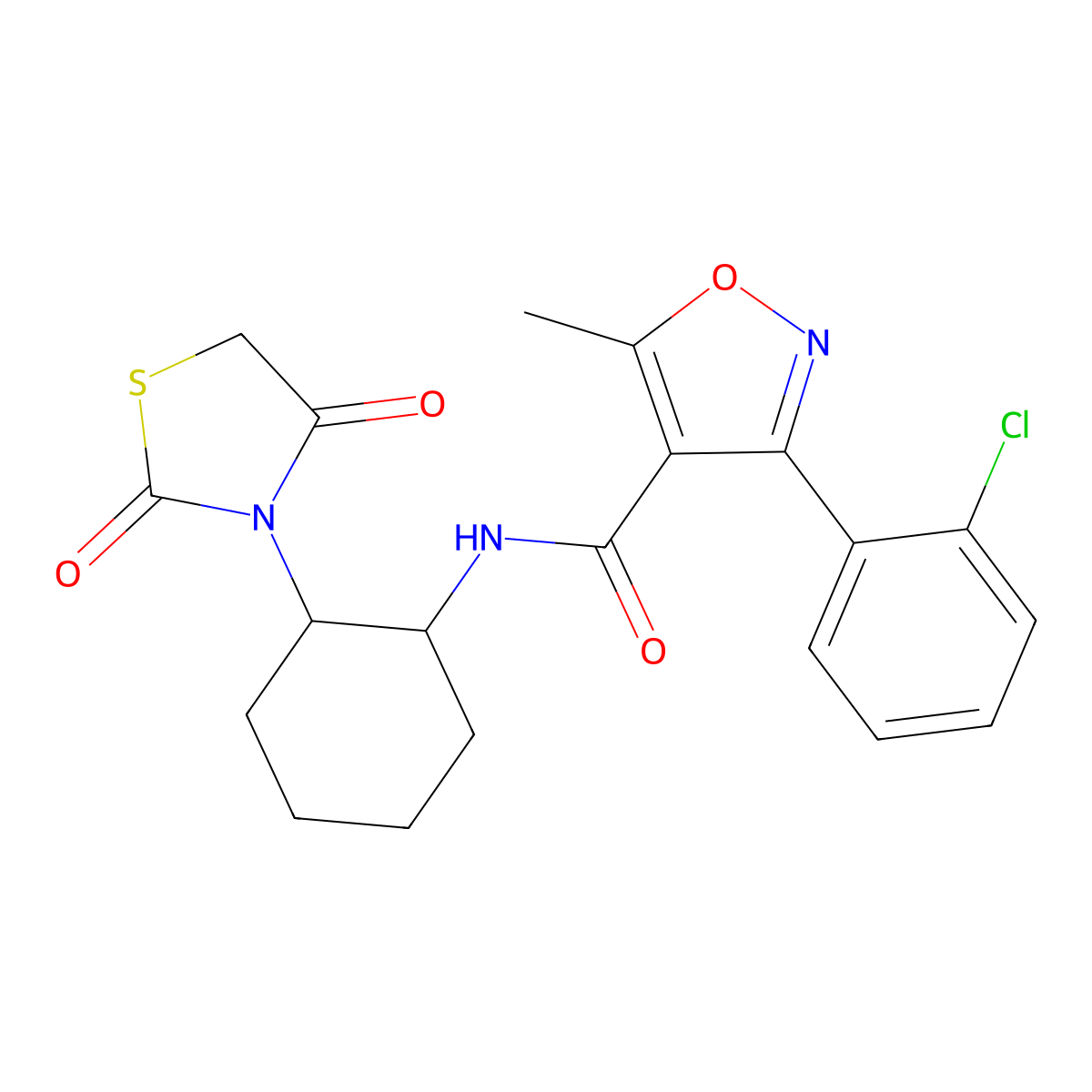 3-(2-chlorophenyl)-N-(2-(2,4-dioxothiazolidin-3-yl)cyclohexyl)-5-methylisoxazole-4-carboxamide molecular structure, CAS 1207035-28-6
